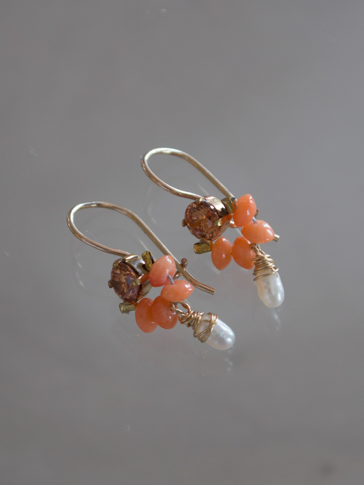 earrings Dancer coral, crystal, pearl